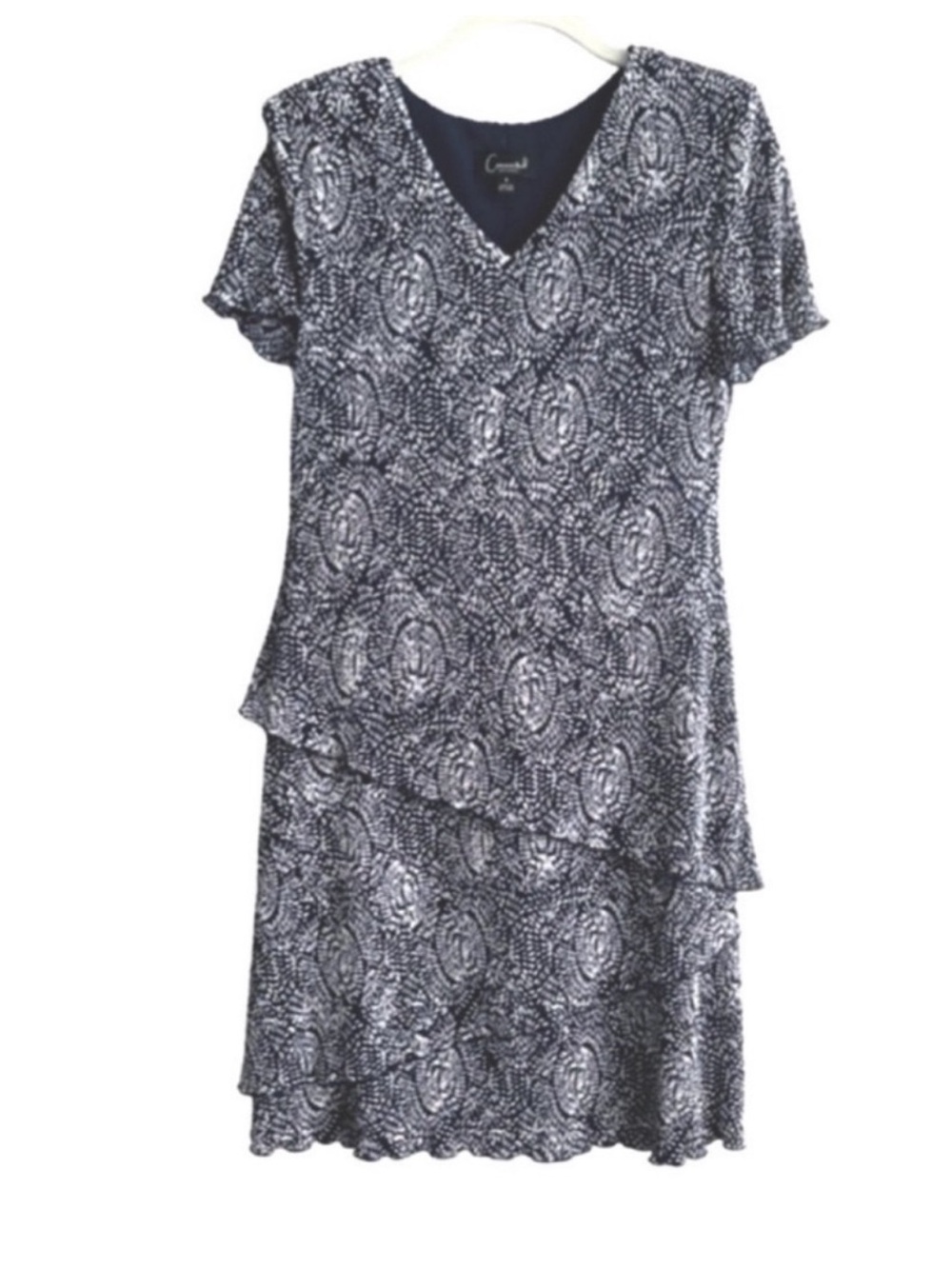 Connected Apparel Short Sleeve Dress V-neck Navy Blue White Size 8
